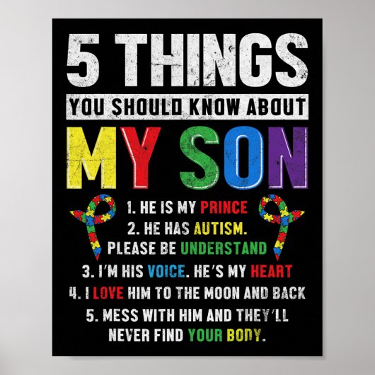 Autisme Bewustzijn Ondersteuning Autistisch Kind Z Poster (Voorkant)