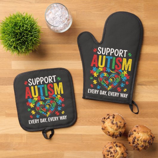 Autisme bewustzijn ovenwant & pannenlap set (Top down)