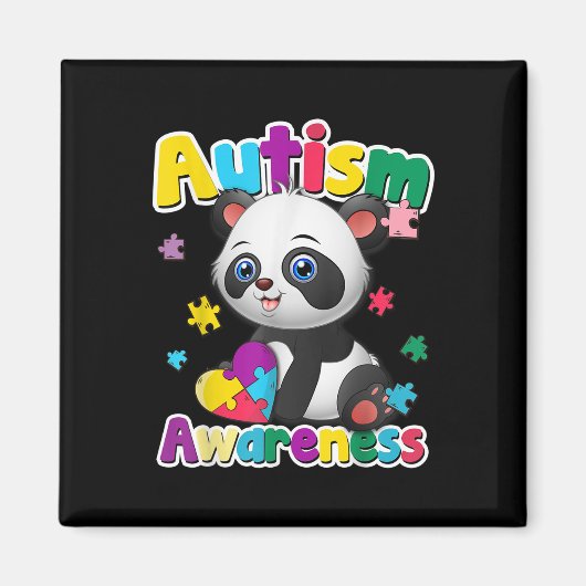 Autisme Bewustzijn Panda Puzzel Stukken Kleuren Gi Magneet (Voorkant)