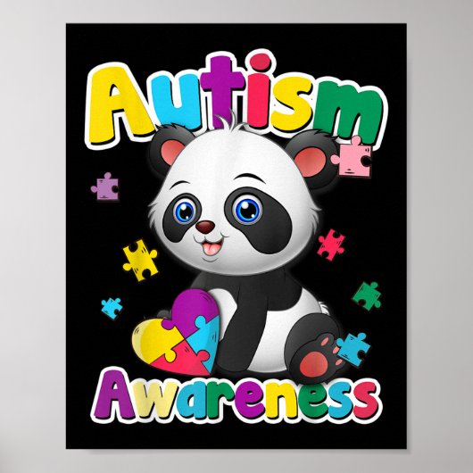 Autisme Bewustzijn Panda Puzzel Stukken Kleuren Gi Poster (Voorkant)
