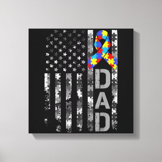 Autisme Bewustzijn Papa Vlag Vaders Dag Canvas Afdruk (Voorkant)