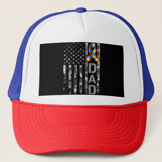 Autisme Bewustzijn Papa Vlag Vaders Dag Trucker Pet (Voorkant)