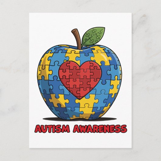 Autisme Bewustzijn Puzzel Appel Hart Briefkaart (Voorkant)