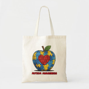 Autisme Bewustzijn Puzzel Appel Hart Tote Bag