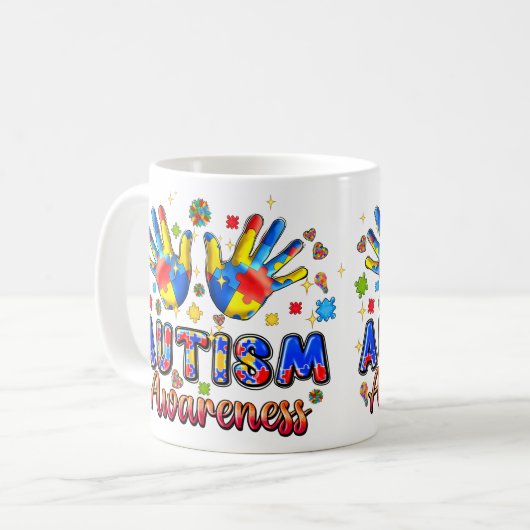 Autisme Bewustzijn Puzzel Handen Mok (Voorkant links)