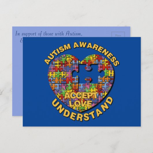 Autisme Bewustzijn Puzzel Hart Briefkaart (Voorkant / Achterkant)