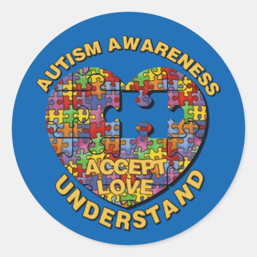 Autisme Bewustzijn Puzzel Hart Ronde Stickers (Voorkant)
