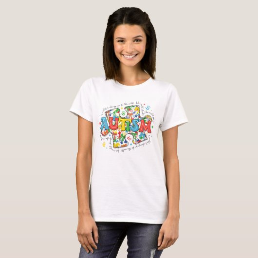 Autisme bewustzijn puzzel strik t-shirt (Voorkant volledig)