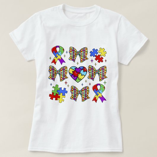 Autisme Bewustzijn Puzzel Stuk Coquette Bow T-shirt (Design voorkant)