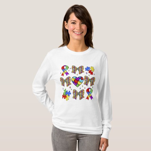 Autisme Bewustzijn Puzzel Stuk Coquette Bow T-shirt (Voorkant volledig)