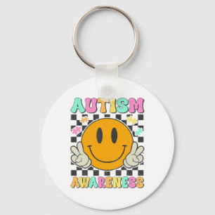 Autisme Bewustzijn Puzzel Stuk Glimlach Gezicht Au Sleutelhanger