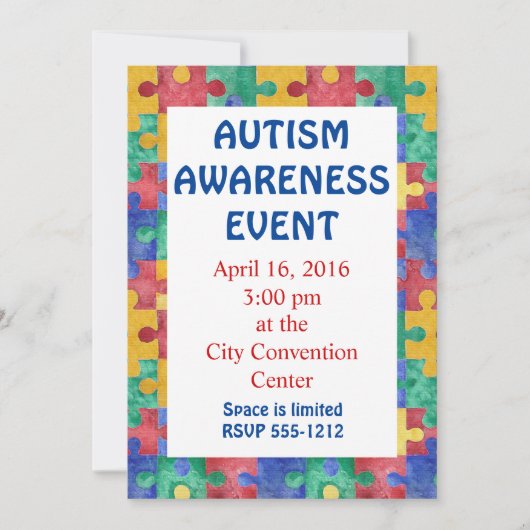 Autisme Bewustzijn puzzel uitnodiging aankondiging (Voorkant)