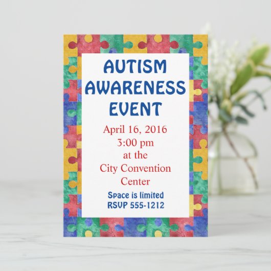 Autisme Bewustzijn puzzel uitnodiging aankondiging (Staand voorkant)
