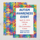 Autisme Bewustzijn puzzel uitnodiging aankondiging (Voorkant / Achterkant)