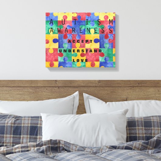 Autisme Bewustzijn puzzel verpakt canvas (Insitu (Slaapkamer))