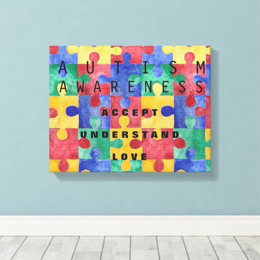 Autisme Bewustzijn puzzel verpakt canvas (Insitu (Houten vloer))