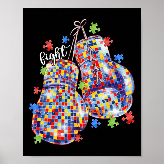 Autisme bewustzijn puzzelstuk boks handschoenen he poster (Voorkant)