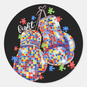 Autisme bewustzijn puzzelstuk boks handschoenen he ronde sticker