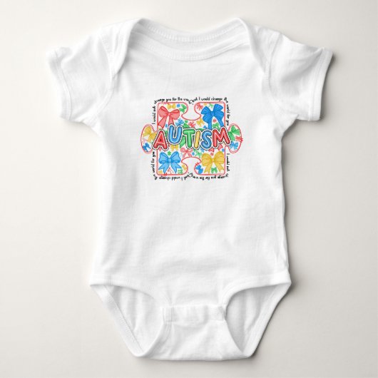 Autisme bewustzijn puzzelstuk met Coquette strikke Romper (Voorkant)