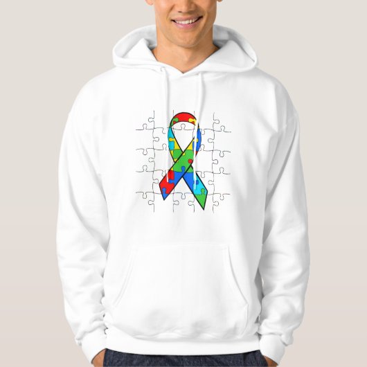 Autisme Bewustzijn Puzzelstukken Lint Hoodie (Voorkant)