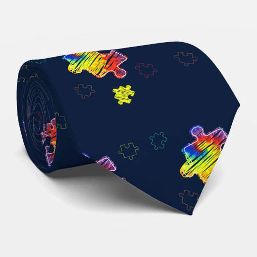 Autisme Bewustzijn Puzzle Doodles Modern Stropdas (Opgerold)