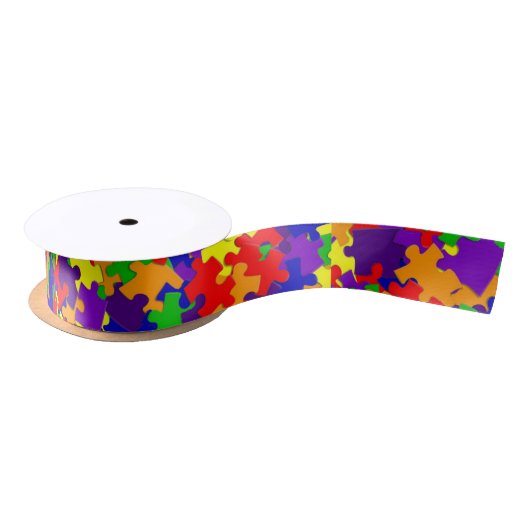 Autisme bewustzijn Puzzle Piece Ribbon Satijnen Lint (Spoel)