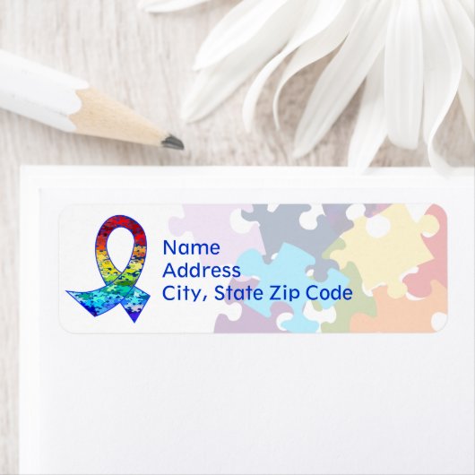 Autisme Bewustzijn Rainbow Puzzel Lint Etiket (Insitu)