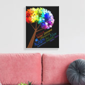 Autisme Bewustzijn Rainbow Puzzel Tree met Woorden Canvas Afdruk (Insitu (Woonkamer))