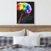 Autisme Bewustzijn Rainbow Puzzel Tree met Woorden Canvas Afdruk (Insitu (Slaapkamer))