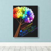 Autisme Bewustzijn Rainbow Puzzel Tree met Woorden Canvas Afdruk (Insitu (Houten vloer))