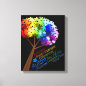 Autisme Bewustzijn Rainbow Puzzel Tree met Woorden Canvas Afdruk (Voorkant)