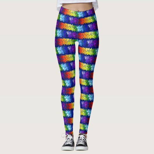Autisme bewustzijn Rainbow Puzzle Design Leggings (Voorkant)