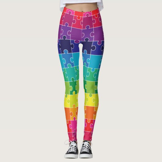 Autisme bewustzijn Rainbow Puzzle Piece Leggings (Voorkant)