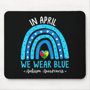 Autisme bewustzijn regenboog in april draag blauwe muismat