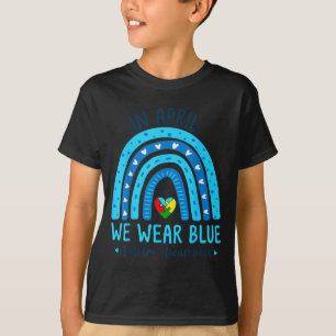 Autisme bewustzijn regenboog in april draag blauwe t-shirt