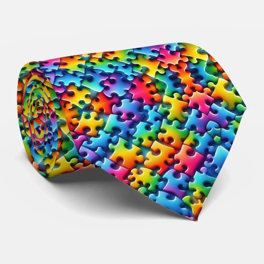 Autisme Bewustzijn Regenboog Puzzelstukken Halseba Stropdas (Opgerold)