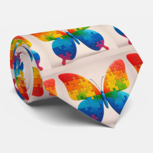 Autisme Bewustzijn Regenboog Puzzelstukken Vlinder Stropdas