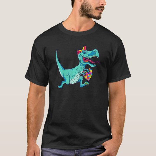 Autisme bewustzijn Rex Dinosaur Puzzle Piece Jonge T-shirt (Voorkant)