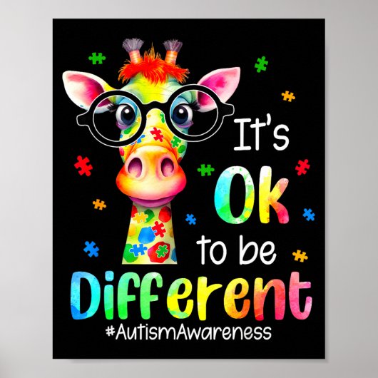 Autisme bewustzijn Schattige Giraffe Dier Het Is O Poster (Voorkant)