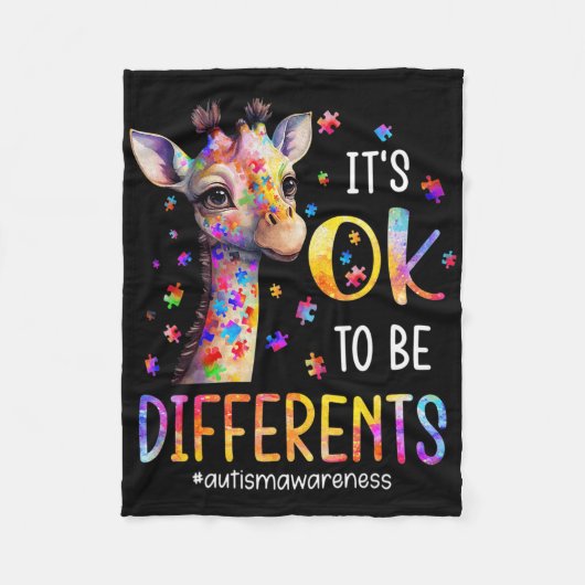Autisme bewustzijn Schattige Giraffe Het Is Ok Om  Fleece Deken (Voorkant)
