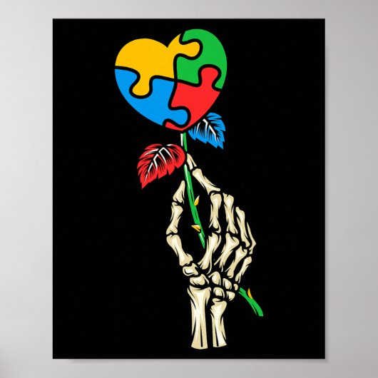 Autisme Bewustzijn Schedel Hand Roos Autisme Puzze Poster (Voorkant)