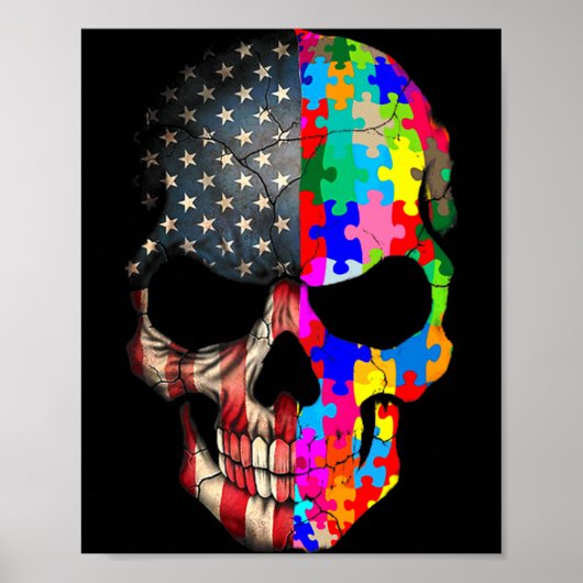 Autisme bewustzijn Schedel Puzzelstukken Schedel A Poster (Voorkant)