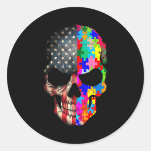 Autisme bewustzijn Schedel Puzzelstukken Schedel A Ronde Sticker