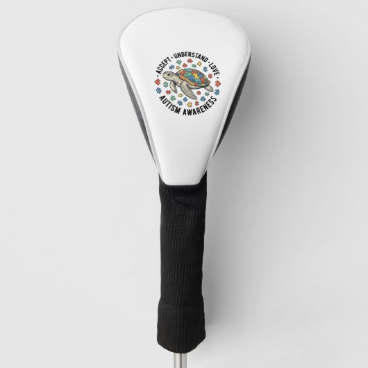 Autisme Bewustzijn Schildpad Puzzel Vector Design_ Golfheadcover (Voorkant)