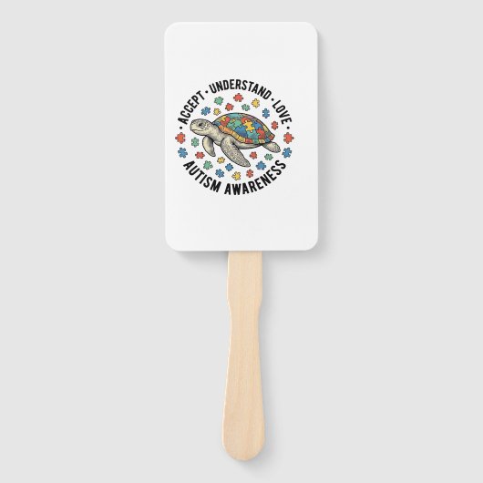 Autisme bewustzijn Schildpad Puzzel Vector Design_ Handwaaier (Voorkant)