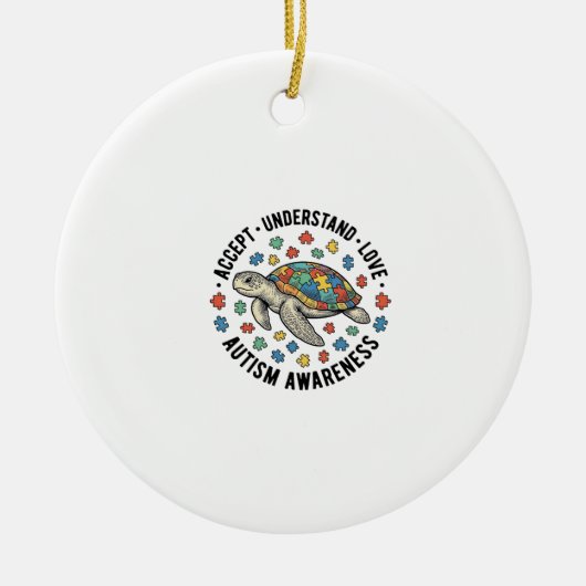 Autisme bewustzijn Schildpad Puzzel Vector Design_ Keramisch Ornament (Voorkant)