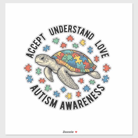 Autisme bewustzijn Schildpad Puzzel Vector Design_ Sticker (Vel)