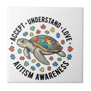 Autisme Bewustzijn Schildpad Puzzel Vector Design_ Tegeltje