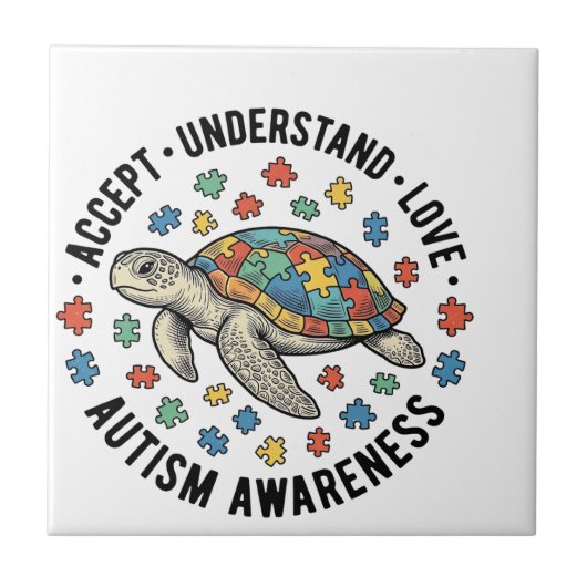 Autisme Bewustzijn Schildpad Puzzel Vector Design_ Tegeltje (Voorkant)