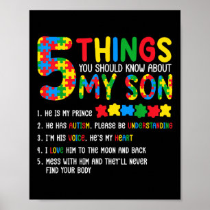 Autisme bewustzijn Shirt 5 dingen die je moet wete Poster